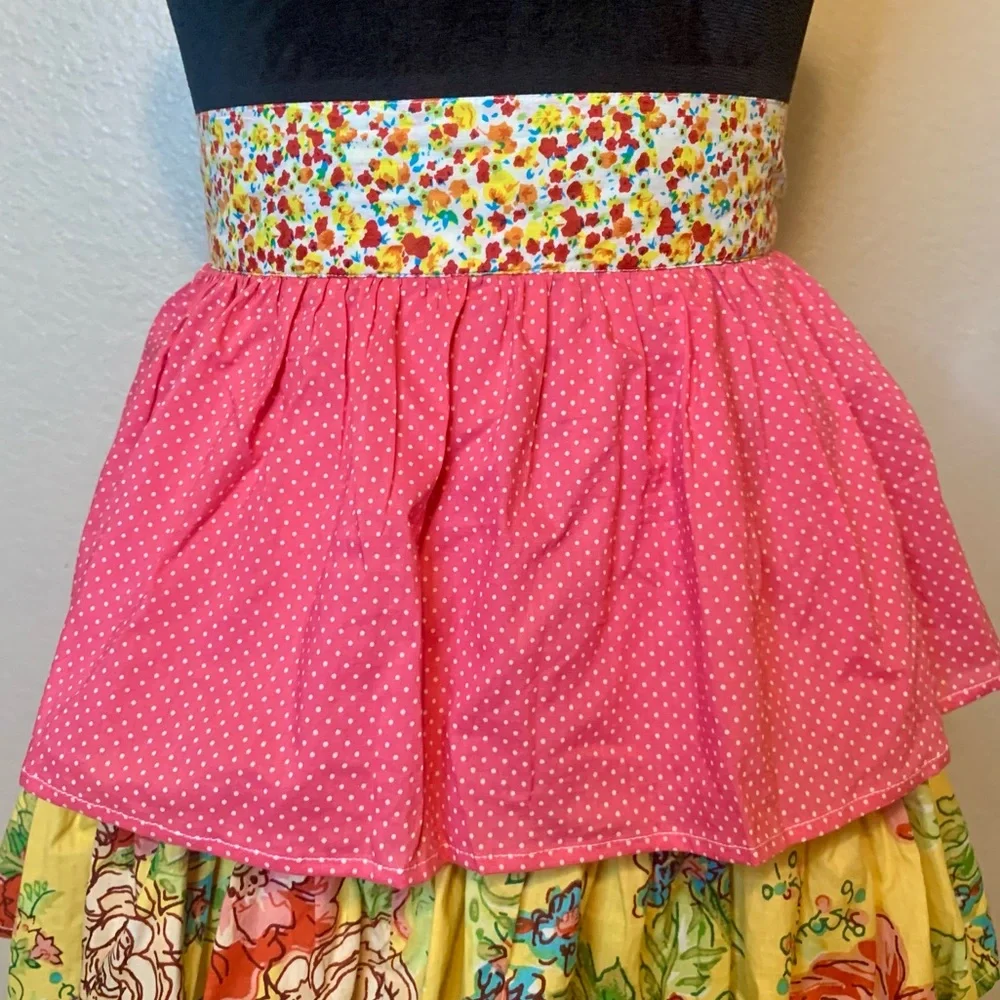 Pier 1 Imports Tiered Ruffle Apron Cottagecore Floral Yellow & Pink